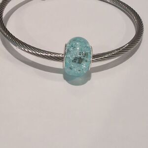 Silver Blue "Crushed Glass" Charm for‎ Pandora Style Bracelet